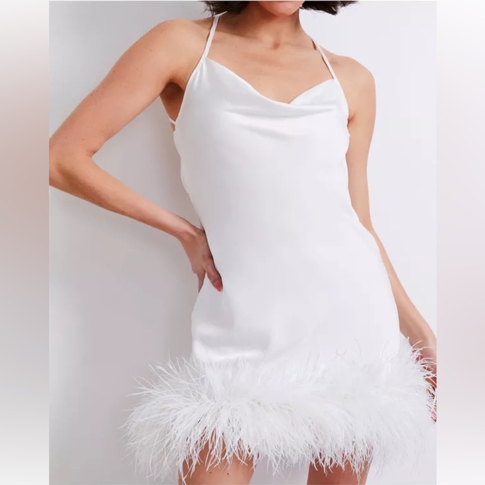 PatBo Feather Trim Mini Slip Dress